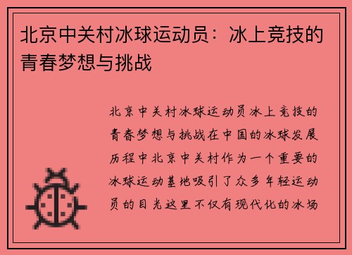 北京中关村冰球运动员：冰上竞技的青春梦想与挑战